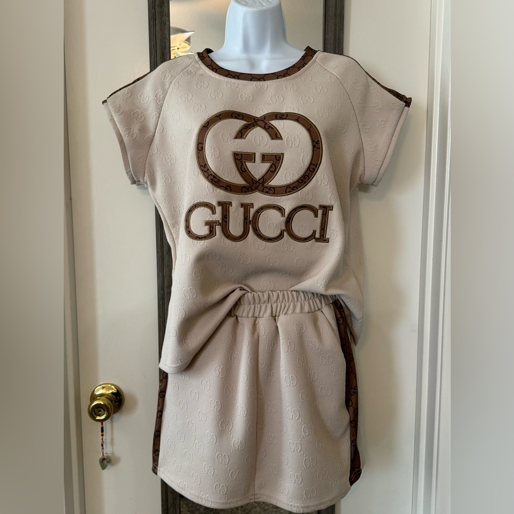 (2 piece) Designer inspired embossed set top/skirt